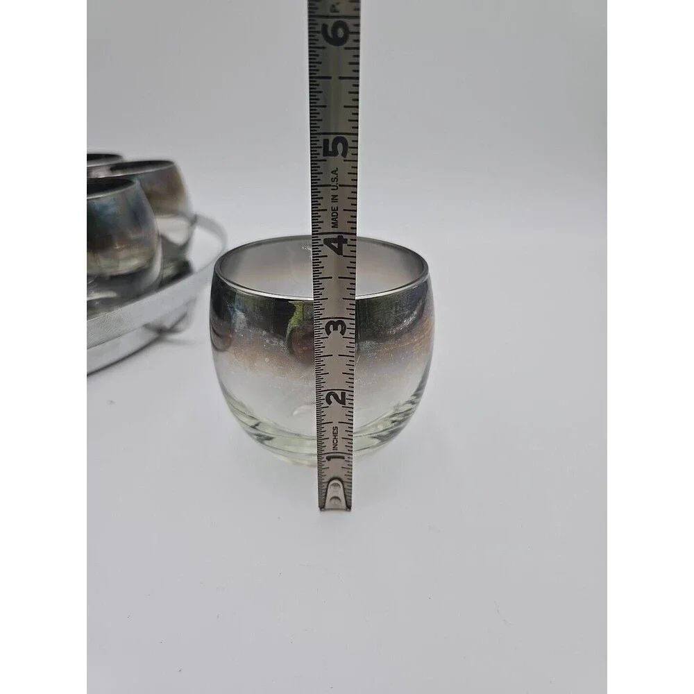 Queen's Luster Silver Fade Bar Set with Roly Poly Glasses Ice Bucket Tray Tongs